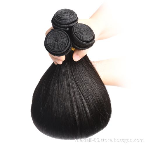 Brazilian virgin hair double drawn natural color silky straight 3bundles with closure 3+1 human hair extensions